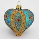 Glasfigur - Herz - türkis matt - Dekor gold mit roten Steinchen