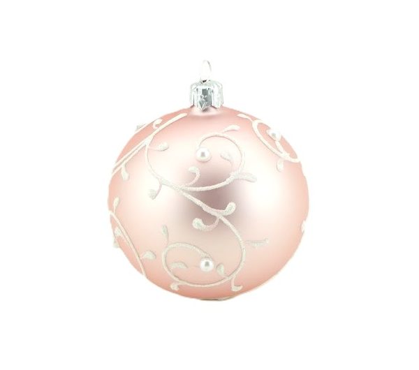 Christbaumkugel rosa matt, Dekor weiß, Perlen