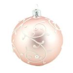Christbaumkugel rosa matt, Dekor weiß, Perlen