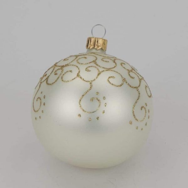 Christbaumkugel creme seidenmatt, Dekor gold