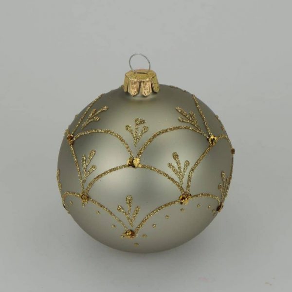 Christbaumkugel grau matt, Dekor gold