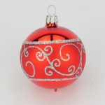 Christbaumkugel rot lack, mattes Dekorband, silber