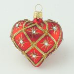 Glasfigur - Herz rot, Rautenmuster gold