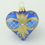 Glasfigur - Herz blau matt, Dekor gold