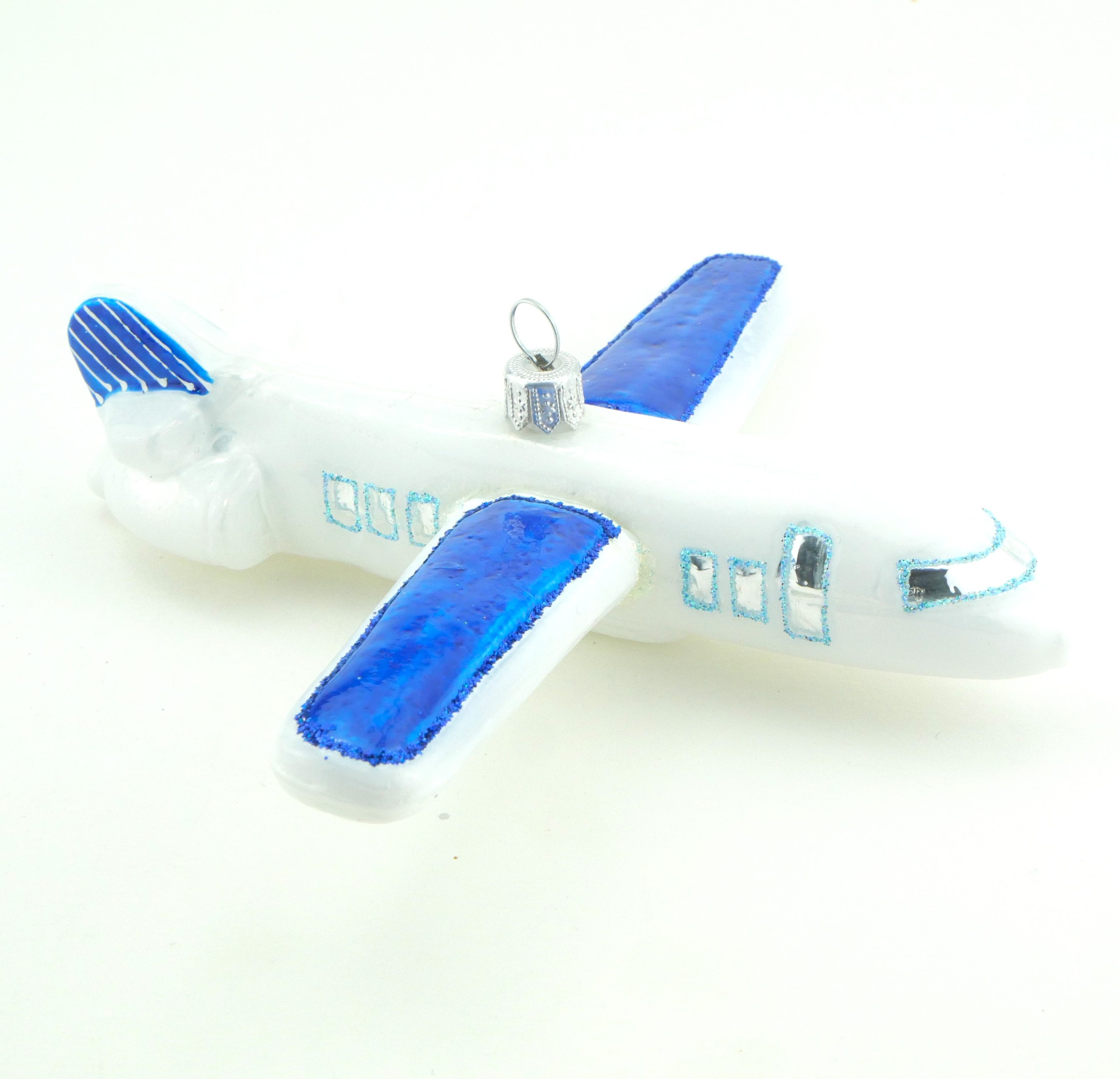 Christbaumschmuck mundgeblasen Flugzeug Glas