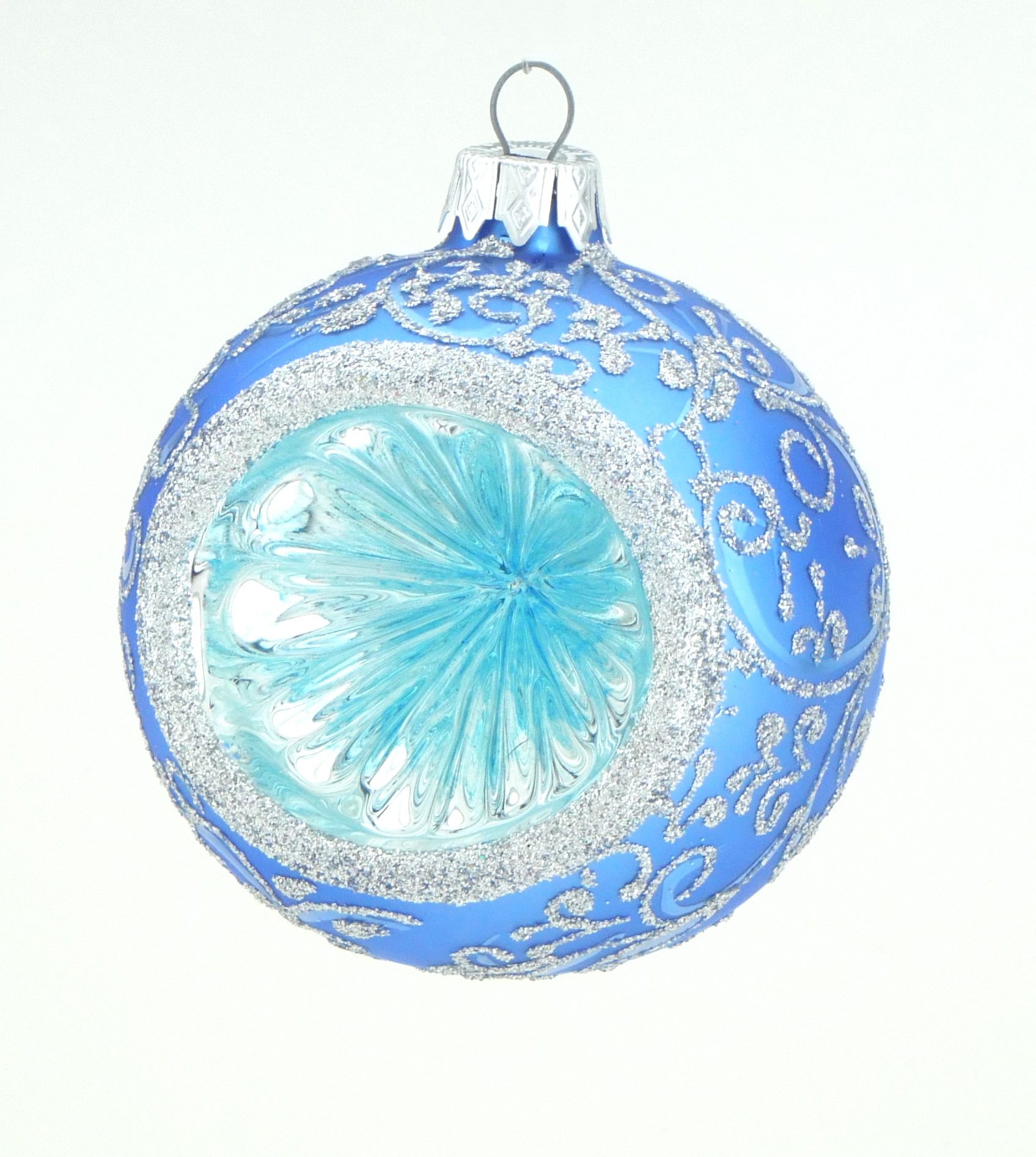 Christbaumkugel mundgeblasen blau Reflex
