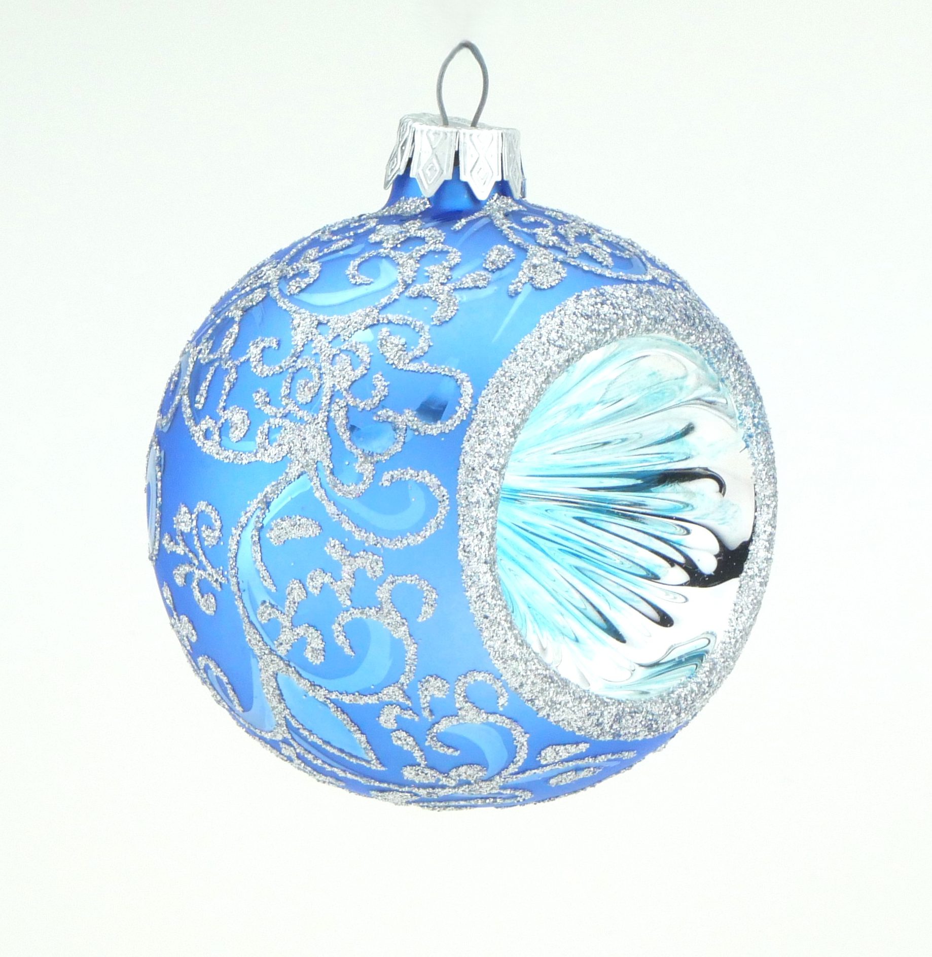 Christbaumkugel mundgeblasen blau Reflex
