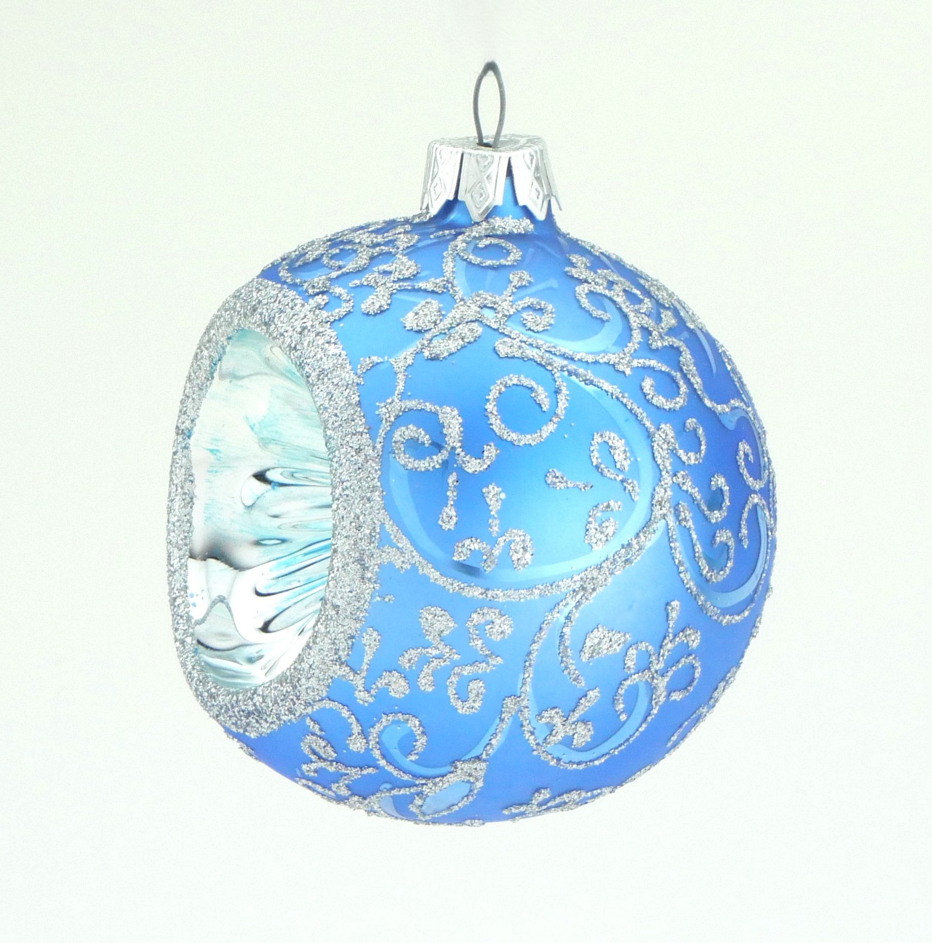 Christbaumkugel mundgeblasen blau Reflex