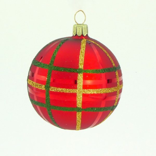 Christbaumkugel mundgeblasen rot Karo