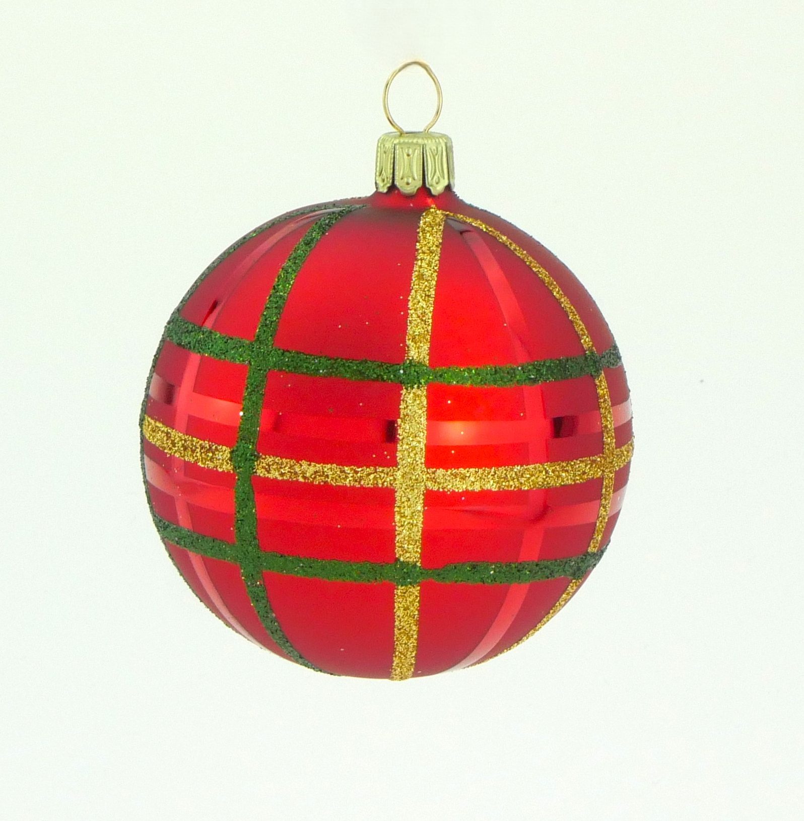Christbaumkugel mundgeblasen rot Karo