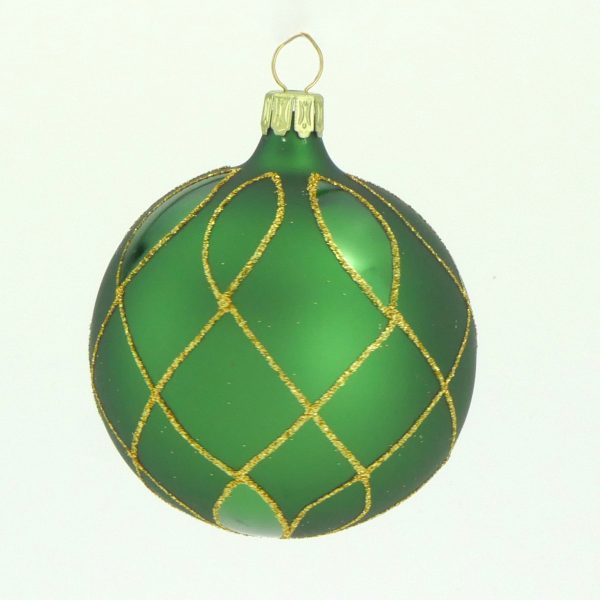 Christbaumkugel mundgeblasen grün Goldgitter
