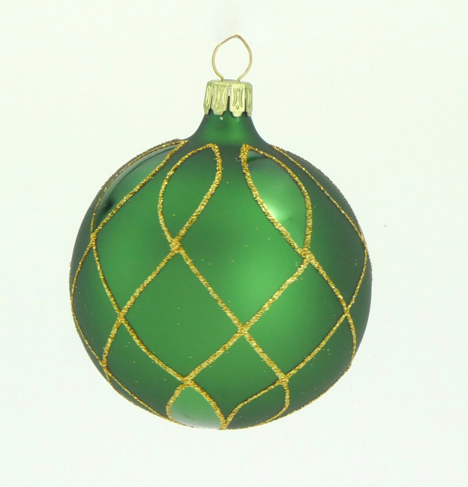 Christbaumkugel mundgeblasen grün Goldgitter